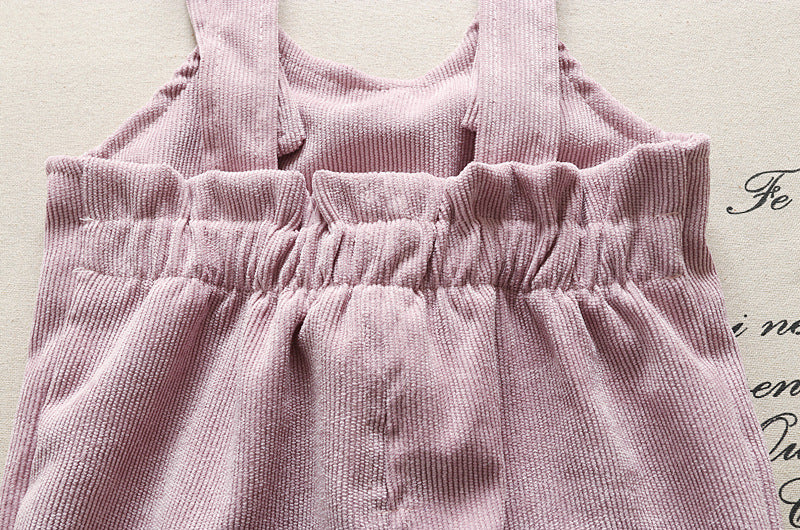 [102244-WHITE PINK] - Baju Setelan Overall Anak Perempuan - Motif Pom Pom Mustache