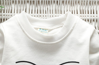[102244-WHITE PINK] - Baju Setelan Overall Anak Perempuan Import - Motif Pom Pom Mustache