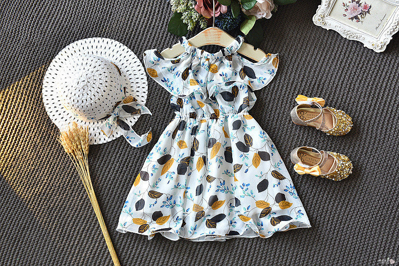 [363112-WHITE] - Dress Fashion Anak Perempuan Modish - Motif Lots of Leaves