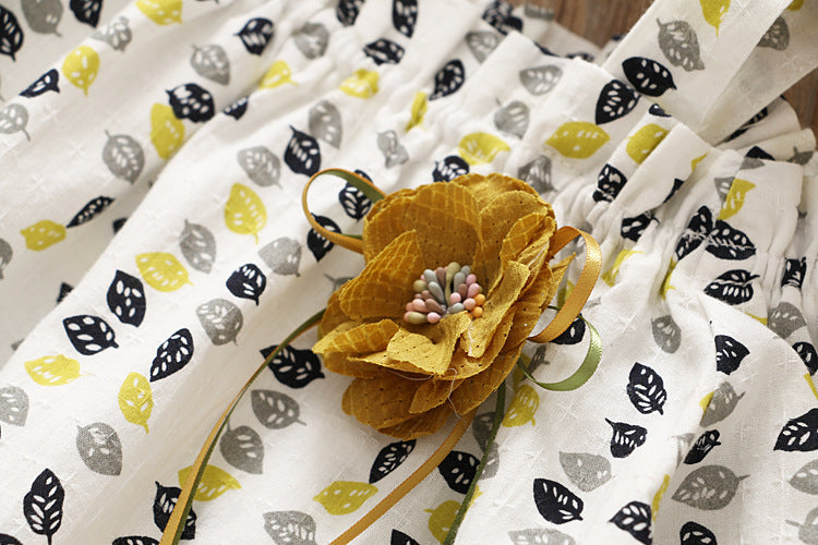 [363294-MUSTARD] - Setelan Fashion Anak Perempuan - Motif Flower Leaf Ribbon