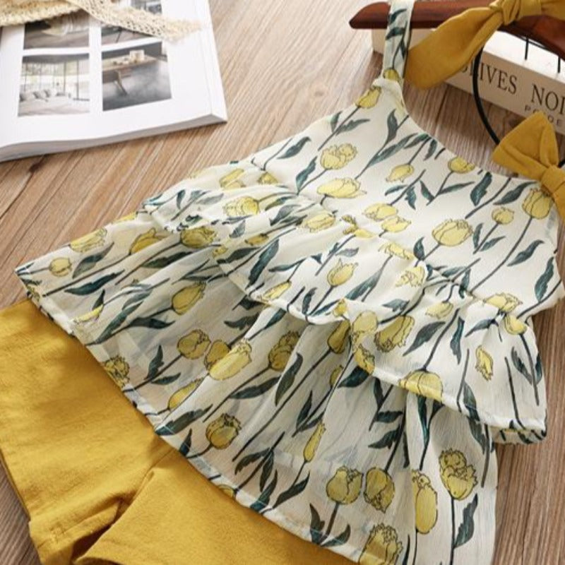 [363218-DARK MUSTARD] - Setelan Blouse Fashion Trend Anak Perempuan - Motif Flower Stalk