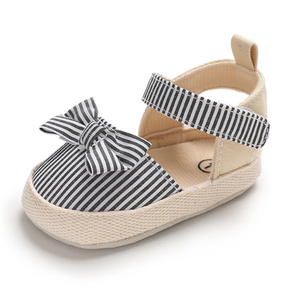 [105250-BLACK] - Sepatu Anak Prewalker Import / Beautiful Shoes - Motif Stripe Ribbon