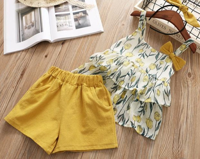 [363218-DARK MUSTARD] - Setelan Blouse Fashion Trend Anak Perempuan - Motif Flower Stalk