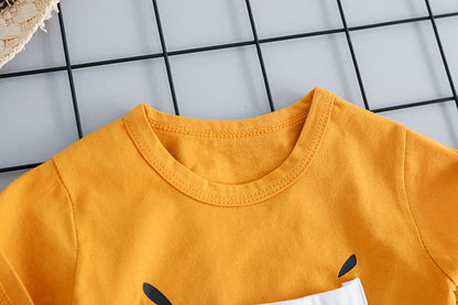 [367117-WHITE] - Baju Setelan Jalan 3D Anak Import  - Motif Big Pocket Animal