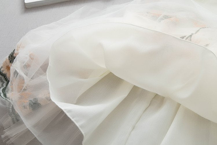 [340237] - Dress Tutu Bordir Import Lengan Kutung Anak Perempuan - Motif Beautiful Flower