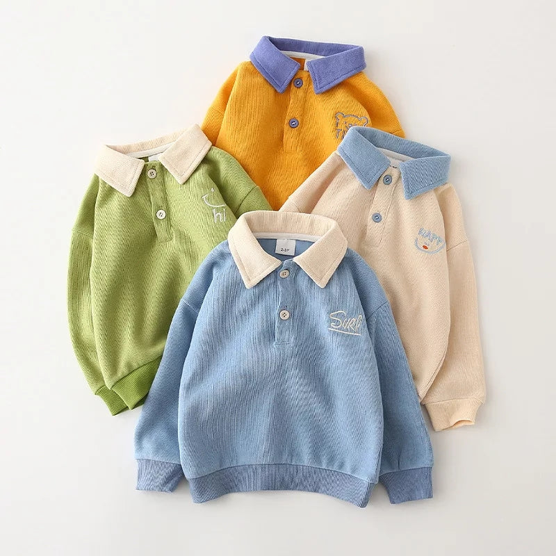 [119291] -Atasan Sweater Kerah Keren Anak Import - Motif Two Buttons
