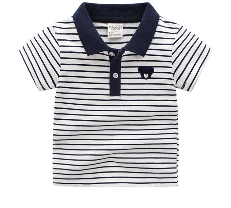 [513373] - Atasan Kaos Polo Fashion Anak Import - Motif Bear Stripe Bordir