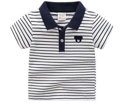 [513373] - Atasan Kaos Polo Fashion Anak Import - Motif Bear Stripe Bordir