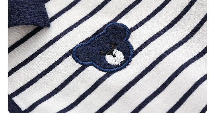 [513373] - Atasan Kaos Polo Fashion Anak Import - Motif Bear Stripe Bordir