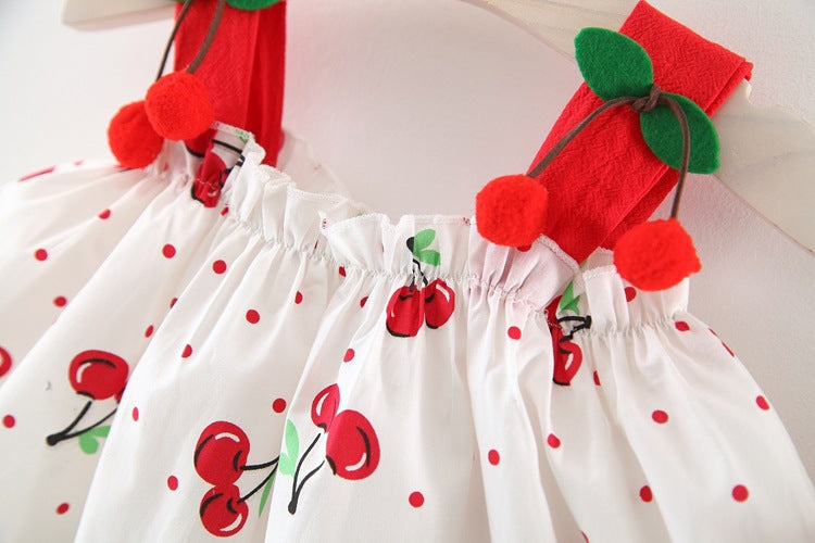 [340259] - Setelan 3D Blouse Kutung Pantai Celana Pendek Anak Perempuan - Motif Polka Cherry