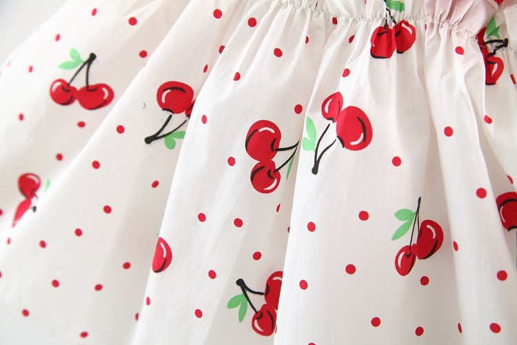 [340259] - Setelan 3D Blouse Kutung Pantai Celana Pendek Anak Perempuan - Motif Polka Cherry