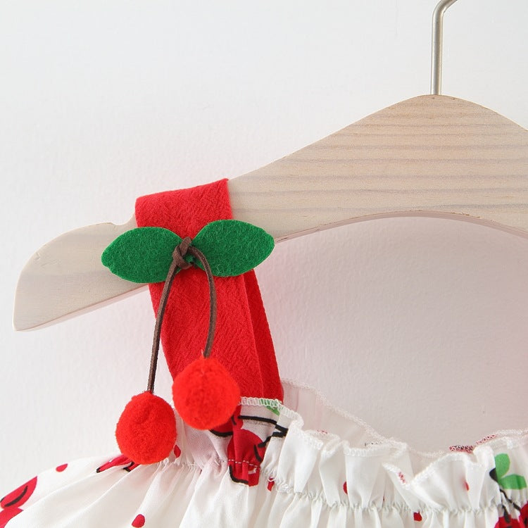 [340259] - Setelan 3D Blouse Kutung Pantai Celana Pendek Anak Perempuan - Motif Polka Cherry
