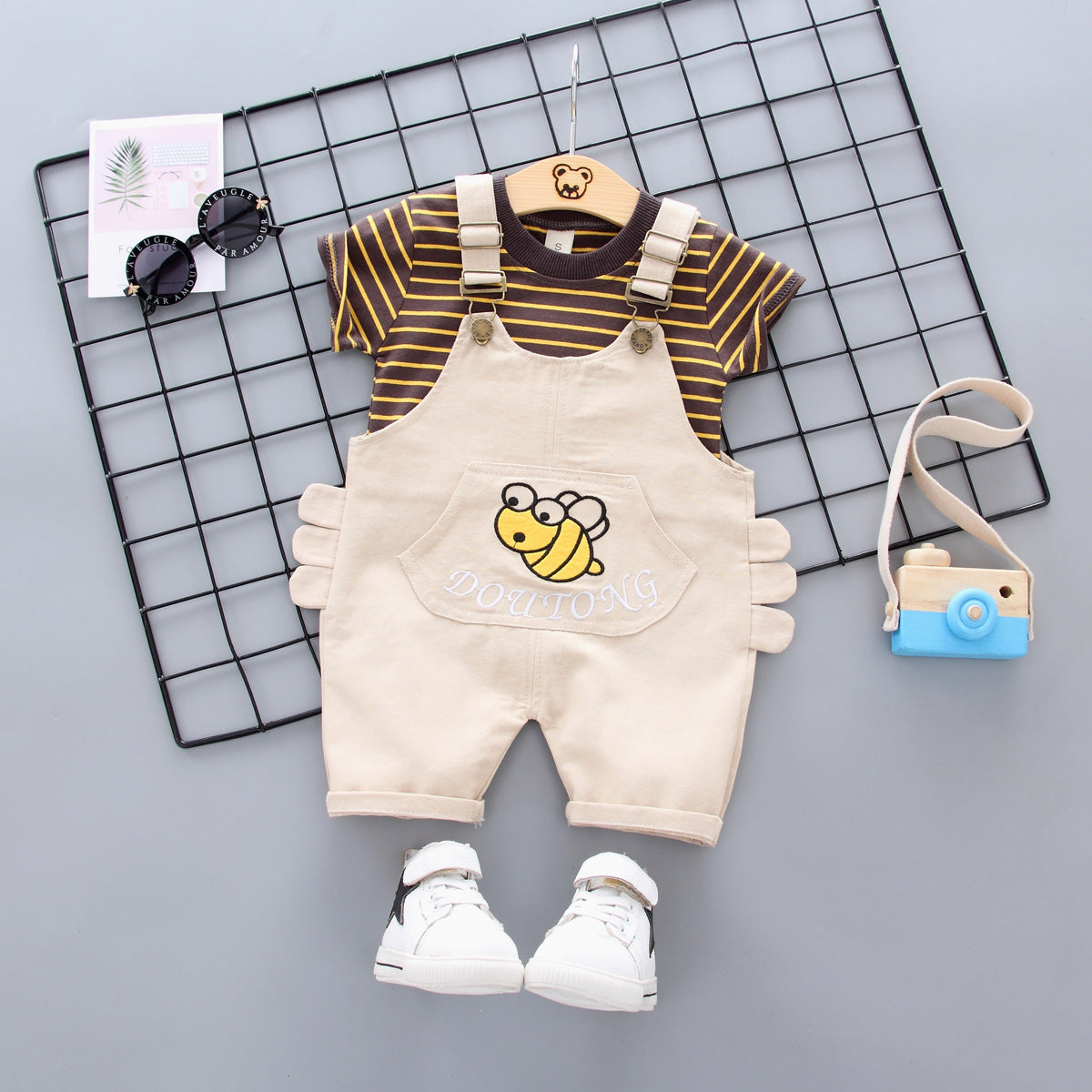 [368161] - Baju Setelan Overall Anak - Motif Striped Bee