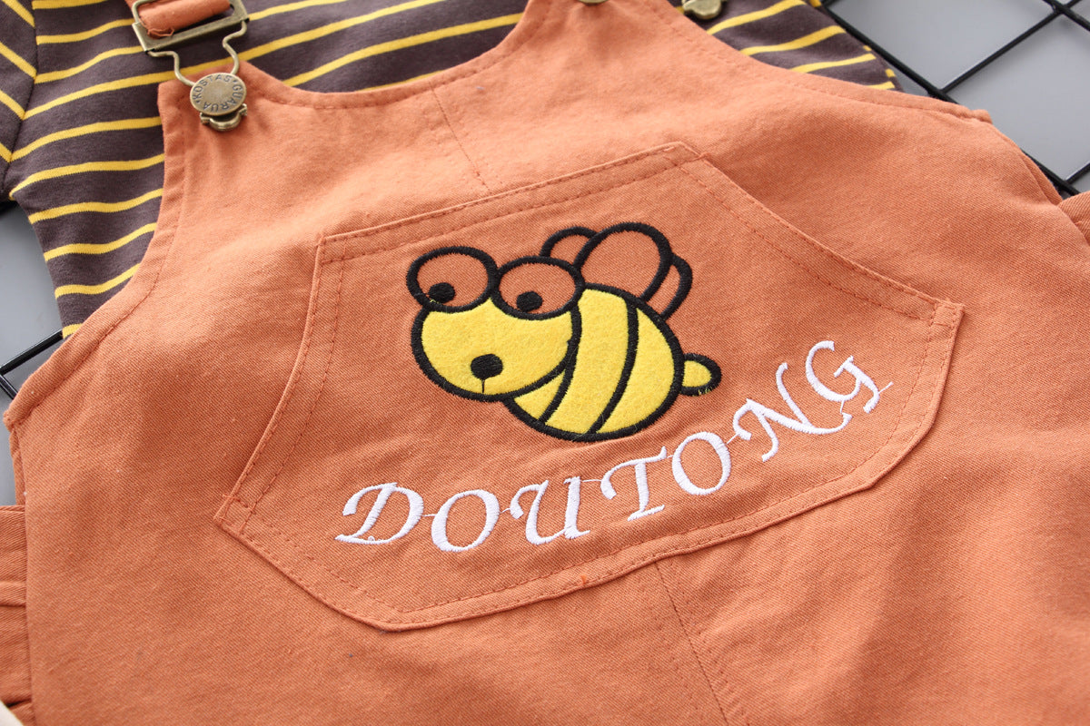 [368161] - Baju Setelan Overall Anak - Motif Striped Bee