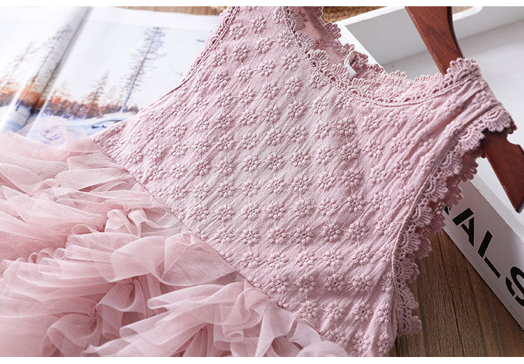 [363138-PINK] - Dress Fashion Anak Perempuan / Dress Anak - Motif Embossed Flowers