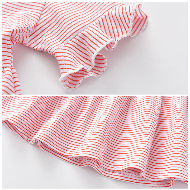 [511107-RED STRIPE] - Dress Anak Fashion Kekinian - Motif Thin Line