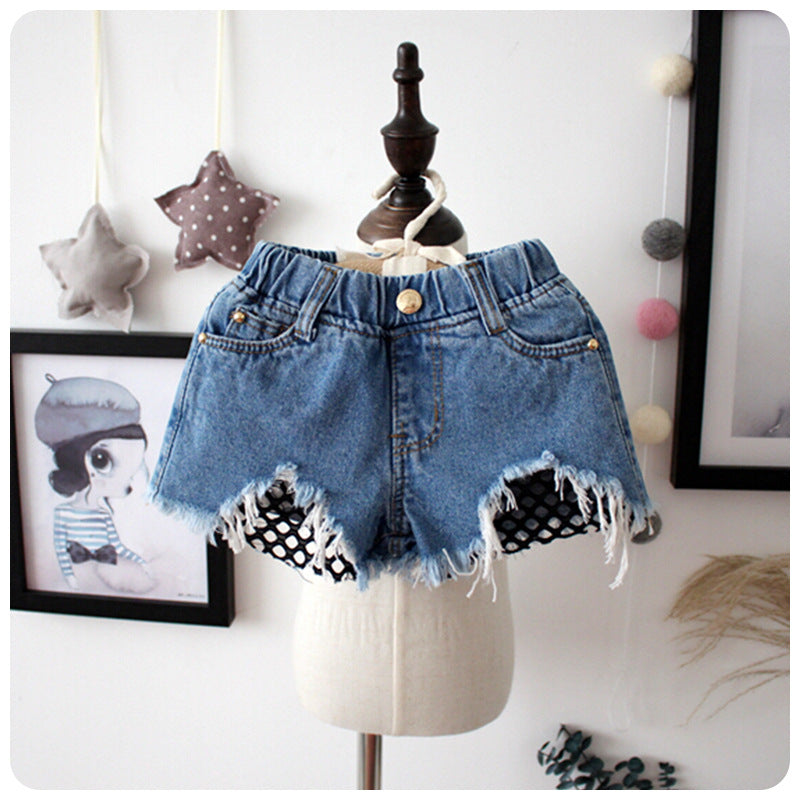 [508117] - Celana Pendek Jeans Anak Kekinian - Motif Torn Net