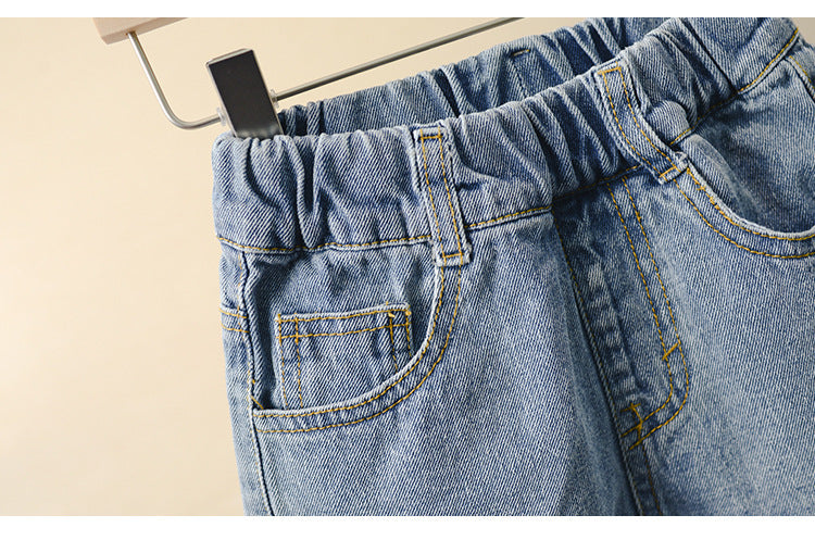 [508122-BLACK GRAY] - Celana Import Jeans Anak Kekinian - Motif Tassel Stitching