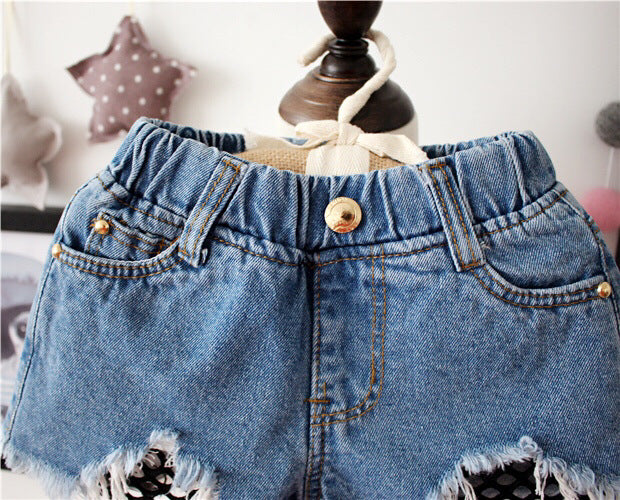 [508117] - Celana Pendek Jeans Import Anak Kekinian - Motif Torn Net