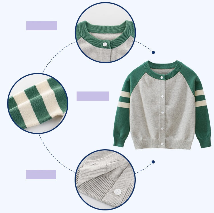 [121259-GRAY GREEN] - Atasan Jaket Rajut Anak - Motif Arm Line