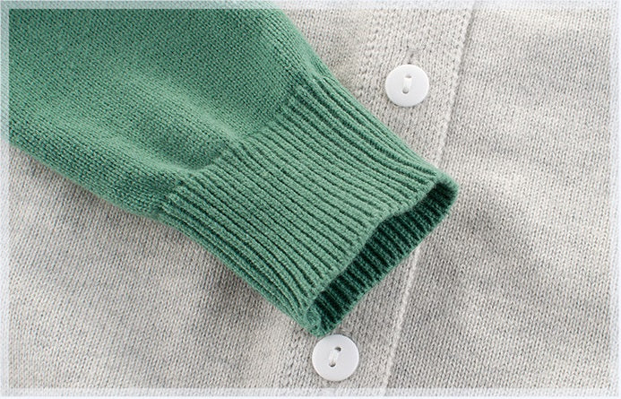 [121259-GRAY GREEN] - Atasan Jaket Rajut Anak - Motif Arm Line
