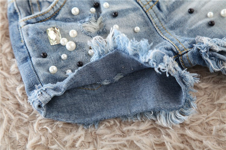 [508102] - Celana Pendek Jeans Anak Kekinian - Motif Pearl Tassel