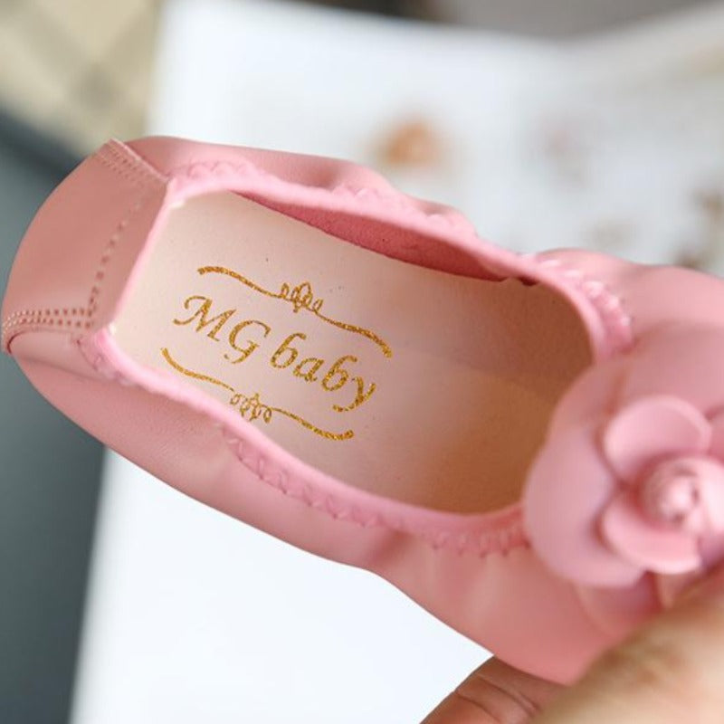 [381117-PINK] - Flat Shoes Anak Perempuan Import - Motif Flower Skin