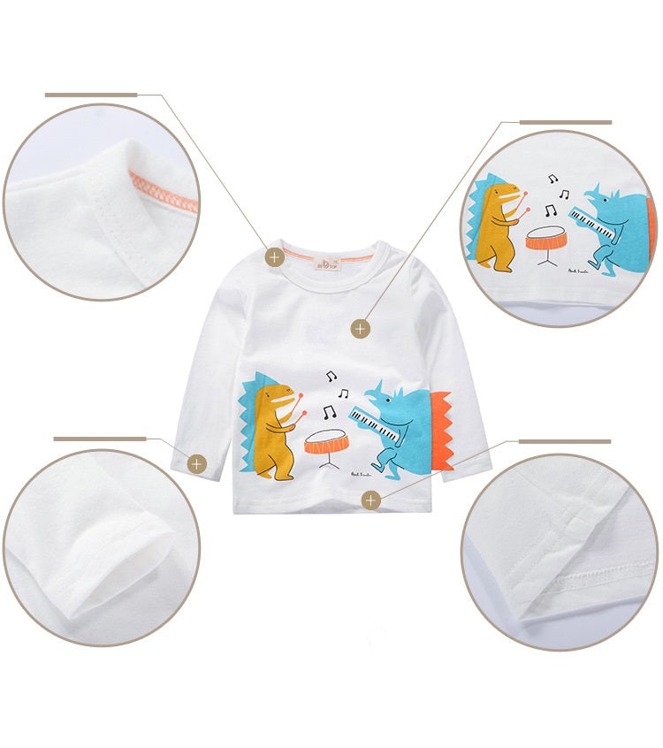 [370183-WHITE] - Kaos Anak Trendi / Baju Atasan Anak Import - Motif Musical Animals