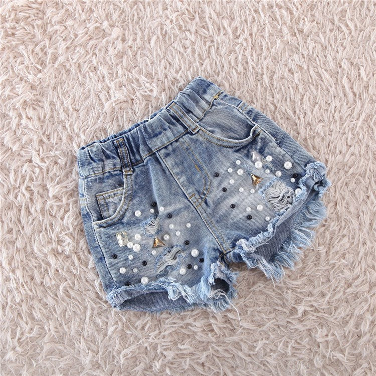[508102] - Celana Pendek Jeans Anak Kekinian - Motif Pearl Tassel