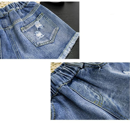 [508140] - Celana Import Jeans Anak Kekinian / Bawahan Pendek Anak - Motif Torn Fiber