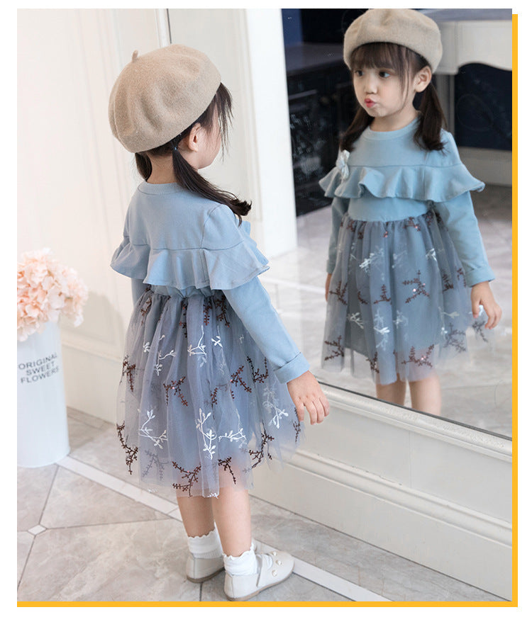 [363310-BLUE] - Dress Fashion Anak Perempuan - Motif Leaf Twigs