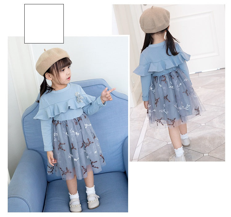 [363310-BLUE] - Dress Fashion Anak Perempuan - Motif Leaf Twigs