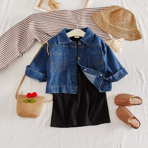 [507121] - Dress Fashion Anak Perempuan 2 In 1 - Motif Plain Denim