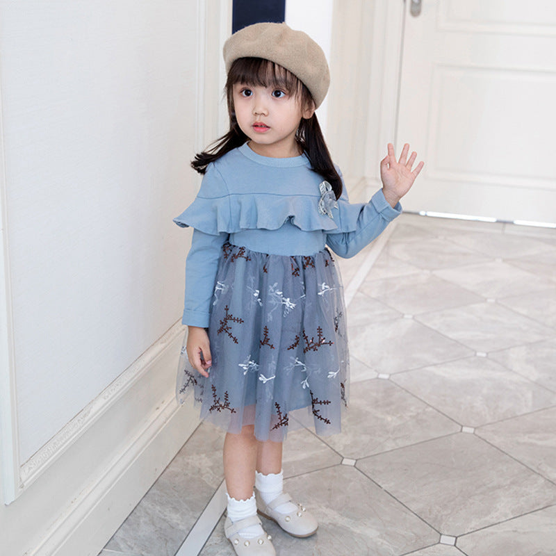 [363310-BLUE] - Dress Fashion Anak Perempuan - Motif Leaf Twigs