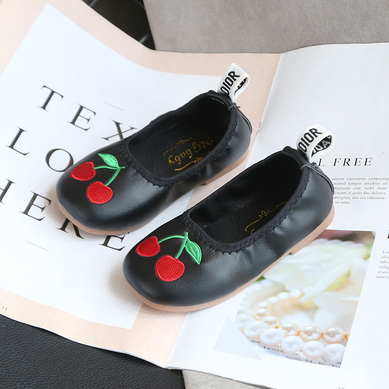 [381145-BLACK] - Sepatu Slip On Anak Import - Motif Cherry Fruit