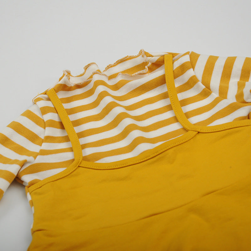 [102239-YELLOW] - Setelan Fashion Anak Perempuan - Motif Striped Plain