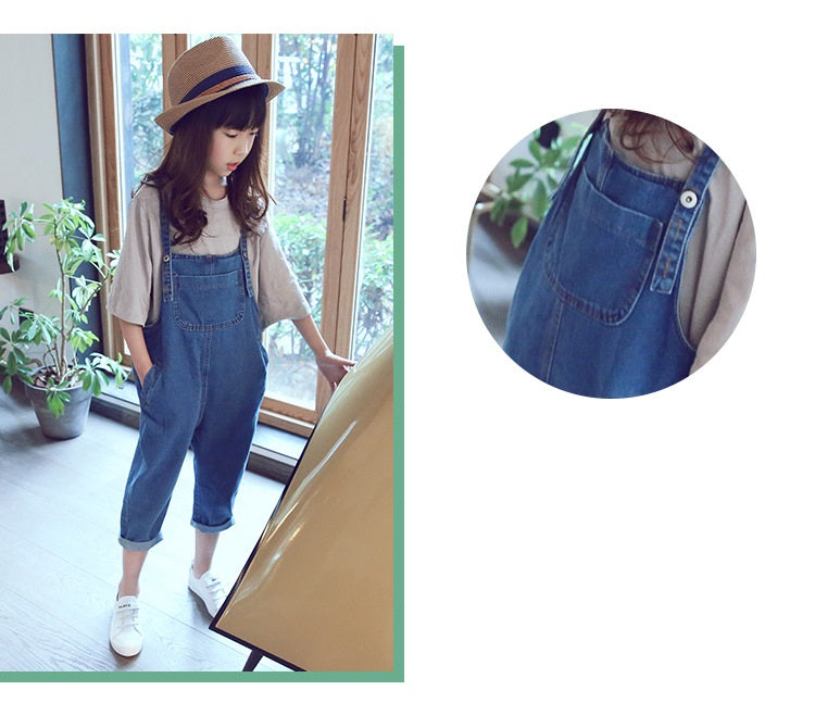 [507128-BLUE] - Bawahan Overall Anak Perempuan Import - Motif Middle Pocket