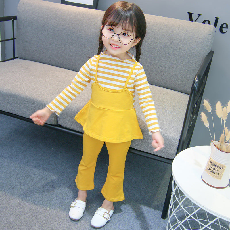 [102239-YELLOW] - Setelan Fashion Anak Perempuan - Motif Striped Plain