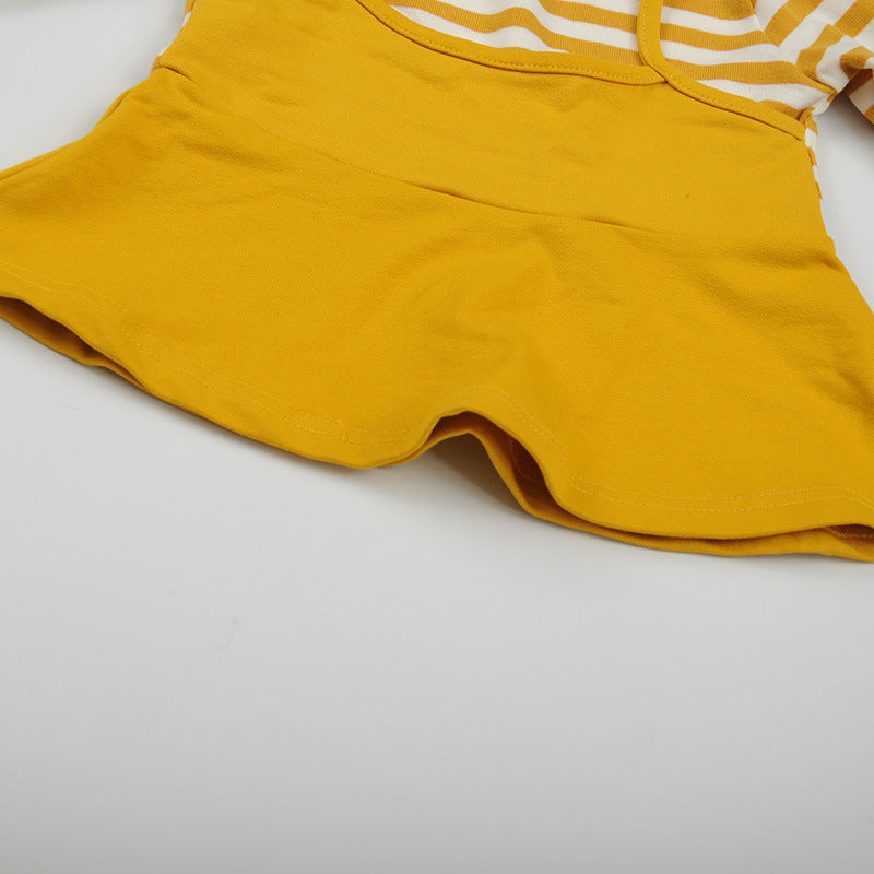 [102239-YELLOW] - Setelan Fashion Anak Perempuan - Motif Striped Plain