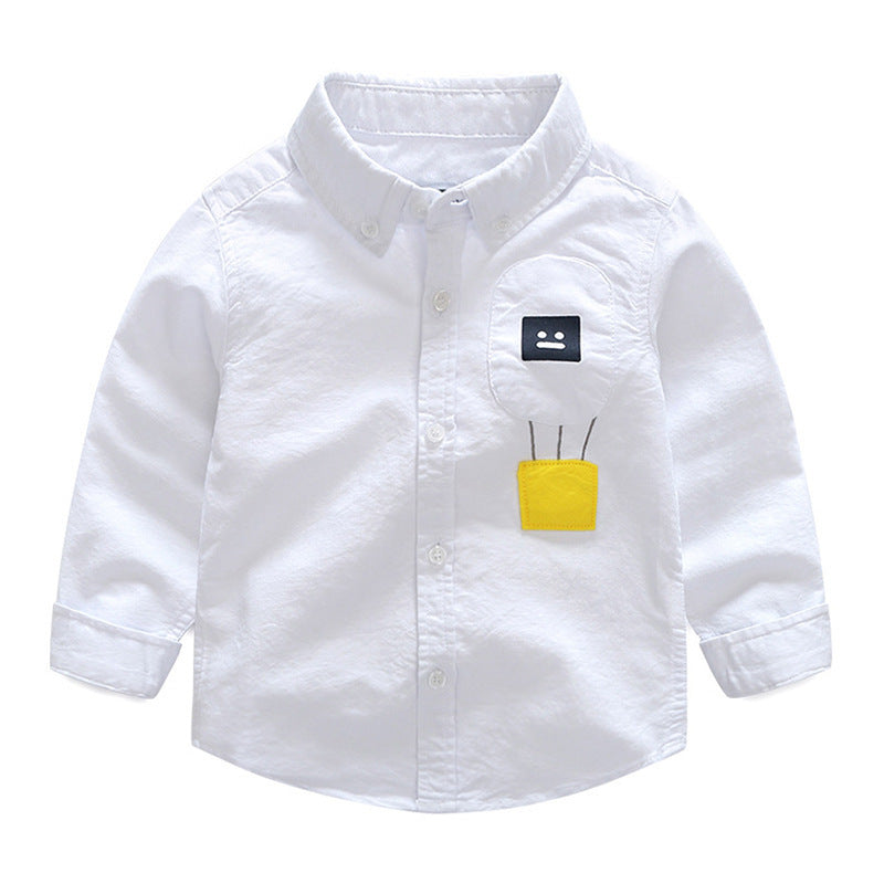 [119105-WHITE] -  Baju Atasan Kemeja Anak Laki Laki - Motif Black Box [B1151]