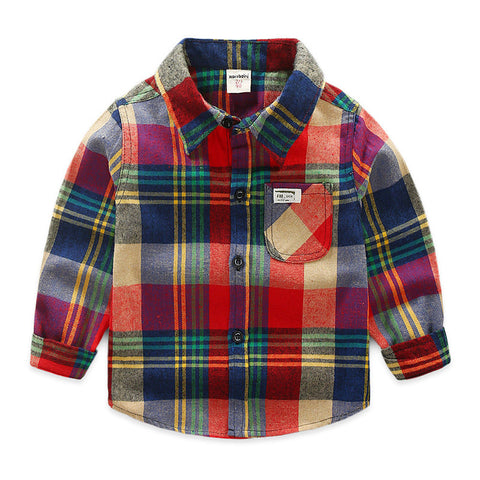 [119108] - Baju Atasan Kemeja Anak Laki Laki Flanel Boxes Red Mix Color [B1201]