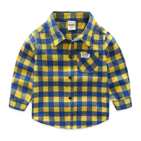[119109] - Baju Atasan Kemeja Anak Laki Laki Flanel Boxes Yellow & Blue [B1200]