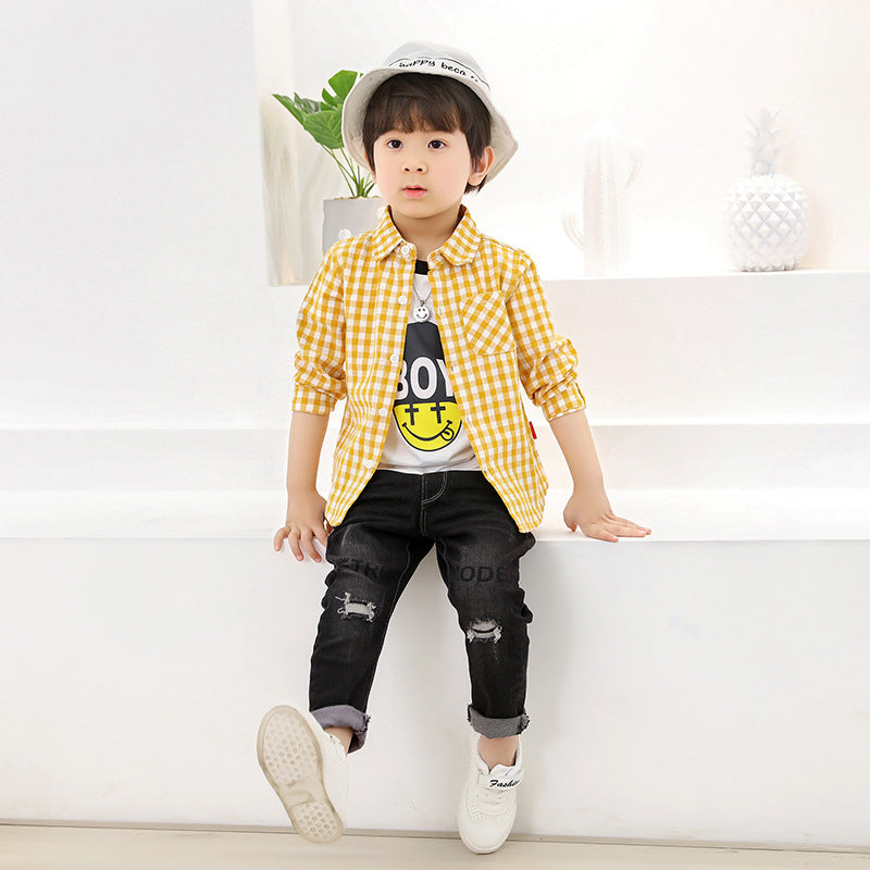 jual [119148] - 100%IMPORT Atasan Kemeja Casual Anak - Motif Yellow Boxes 