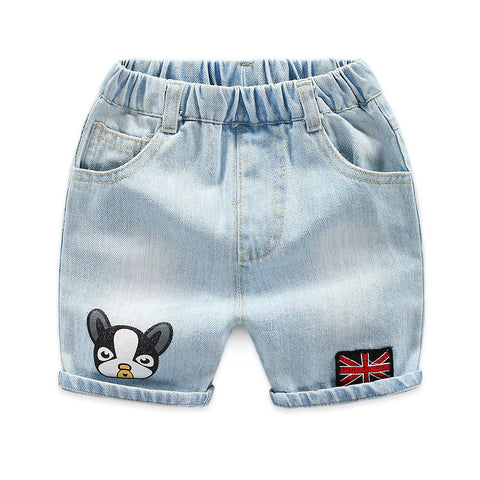 jual [119175-BLUE DENIM] - Celana Pendek Jeans Anak Korea - Motif Flags & Dogs 