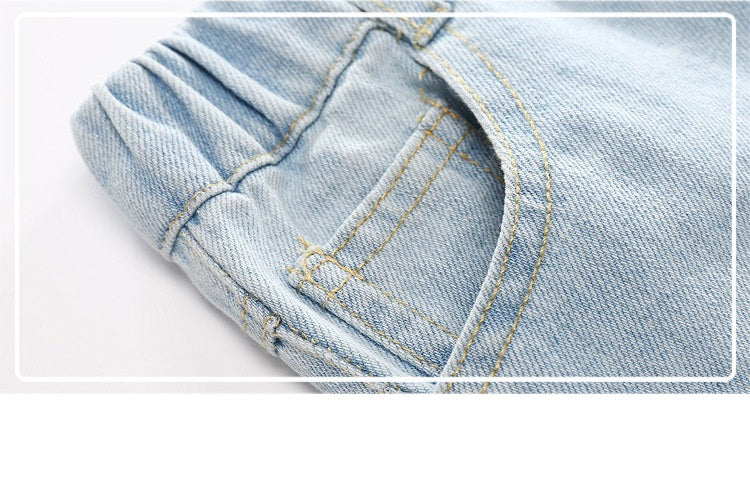 jual [119175-BLUE] - Celana Pendek Jeans Anak Kekinian - Motif Flags &amp; Dogs 