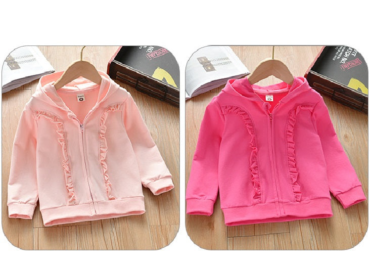 [511103-PINK] - Fashion Atasan Jaket Hoodie Anak - Motif Zipper Lace