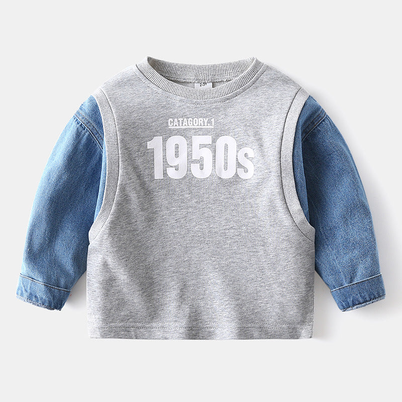 [119292] - Atasan Sweater Keren Anak - Motif Denim Sleeve