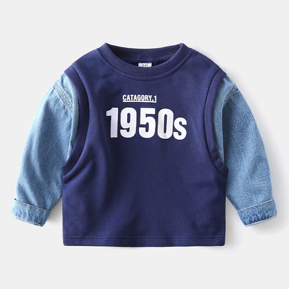 [119292] - Atasan Sweater Keren Anak - Motif Denim Sleeve