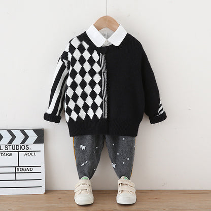 [119327] - Atasan Sweater Keren Style Anak - Motif Chess Box