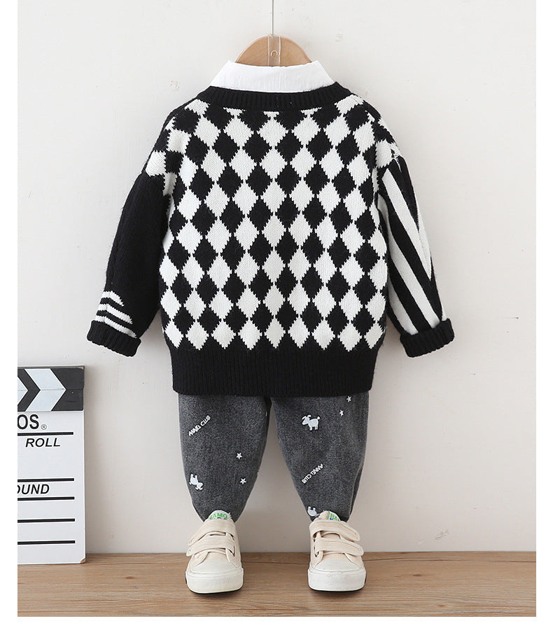 [119327] - Atasan Sweater Keren Style Anak - Motif Chess Box